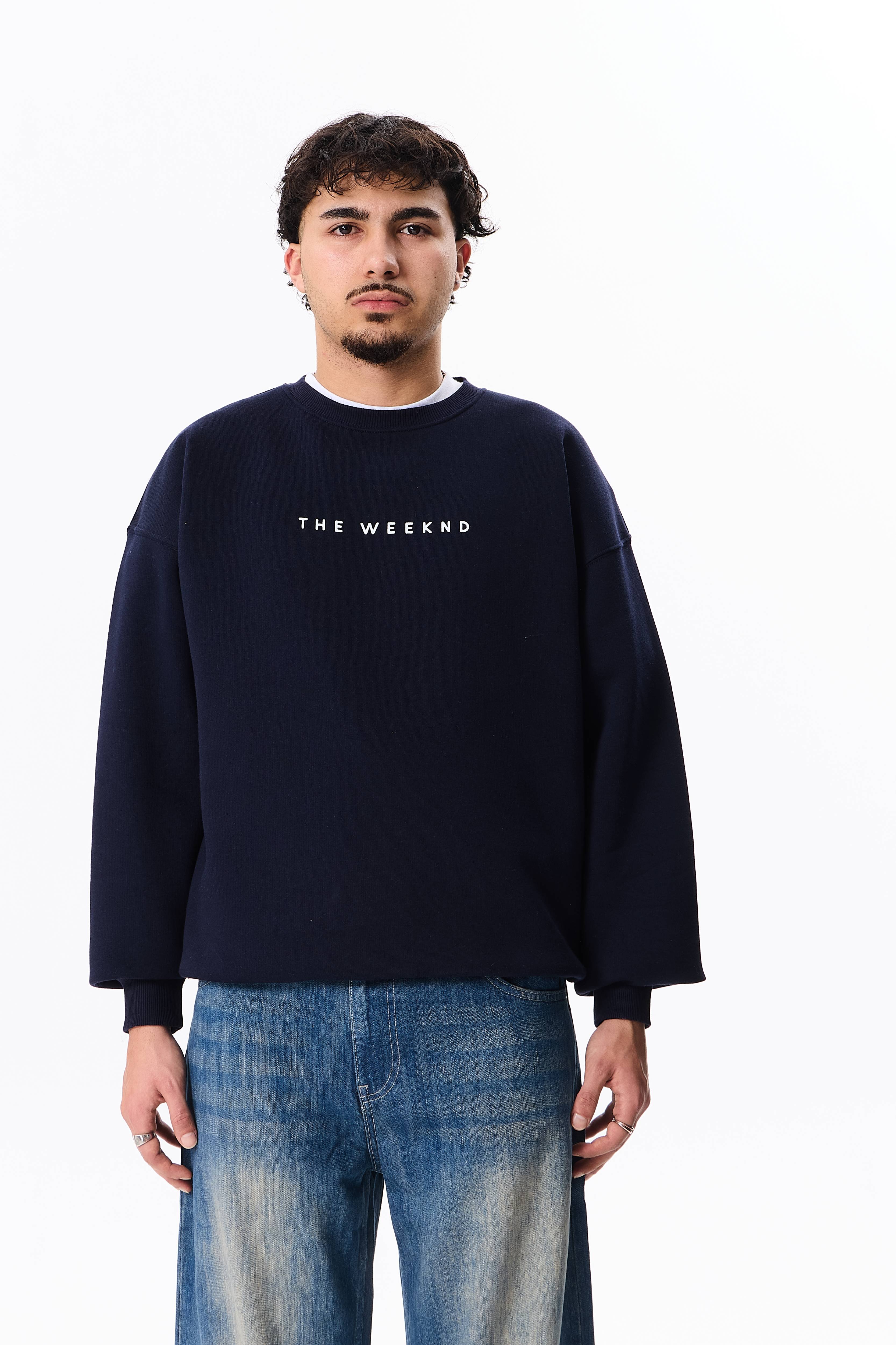 The Weeknd Baskılı Premium Oversize Sweatshirt - Lacivert