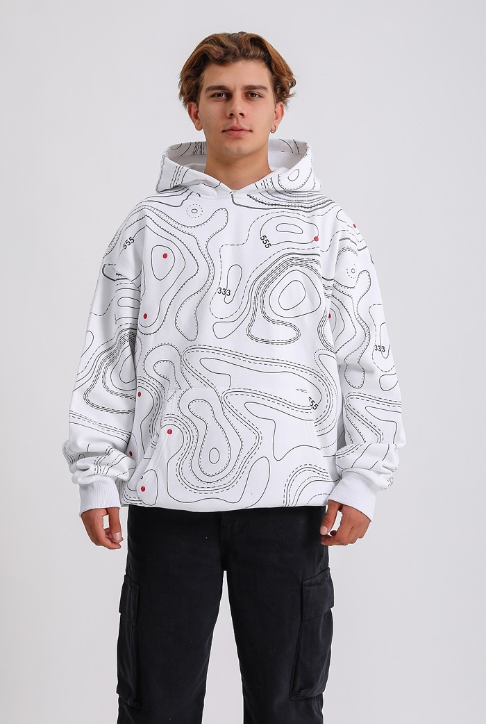 HOT MAP Beyaz Baskılı Premium Oversize Hoodie 