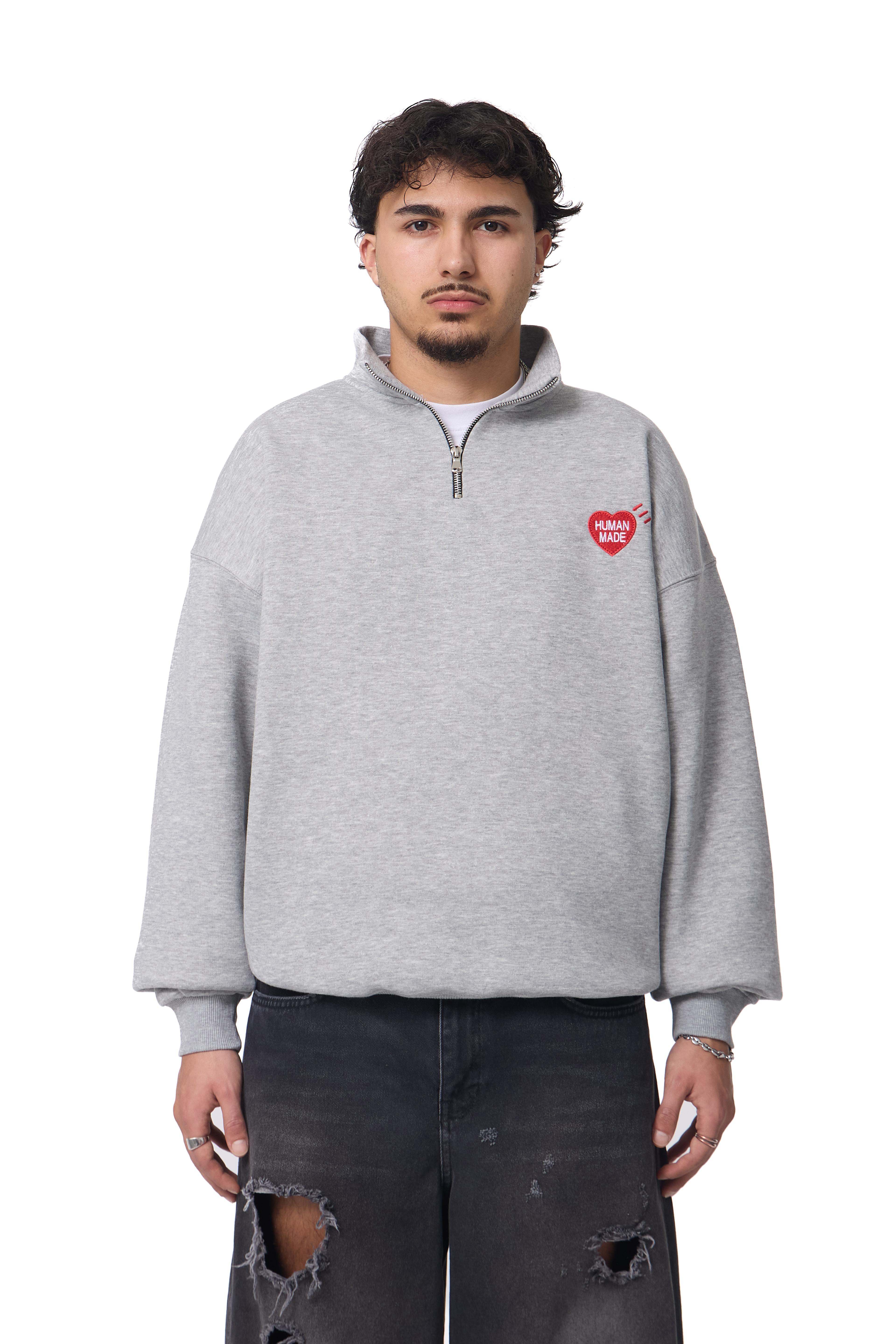 Human Made Nakış Detaylı Half-Zip Oversize Sweatshirt - Açık Gri