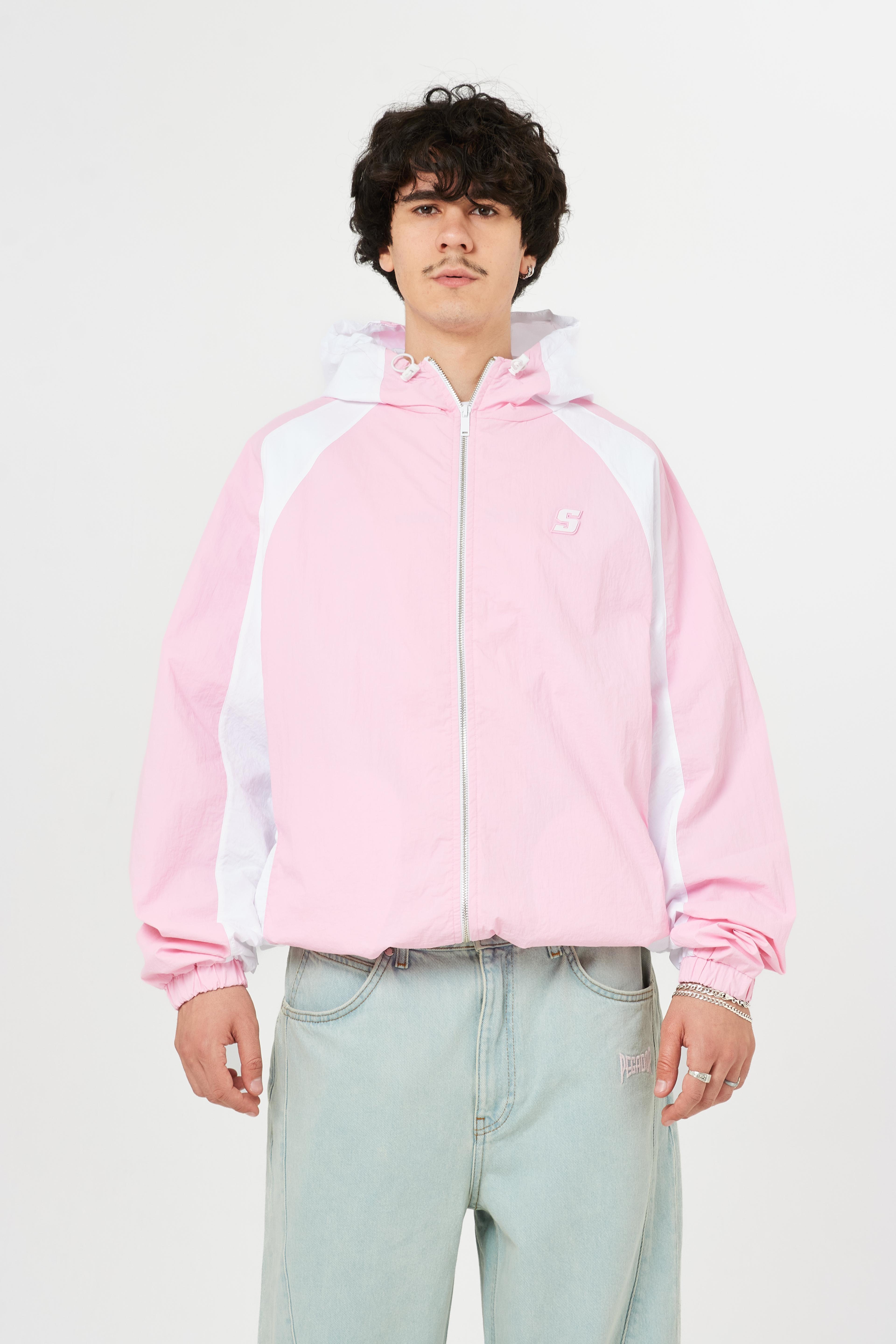 Chest Logo Nakışlı Oversize Kapüşonlu Yağmurluk - Pembe