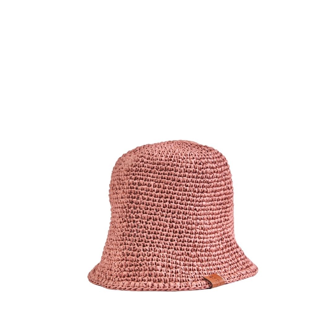 El Yapımı Rafya Bucket Şapka Pembe