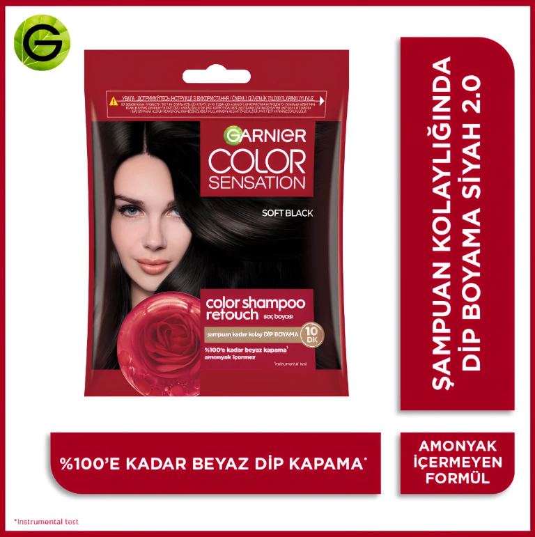 Garnier Color Shampoo Retouch Şampuan Kolaylığında Dip Boyası Soft Black 2.0