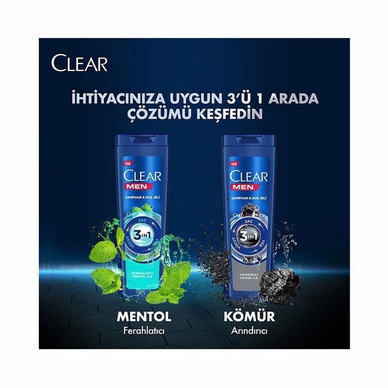 Clear Men 3 İn 1 Şampuan & Duş Jeli Arındırıcı Kömür 350 ml