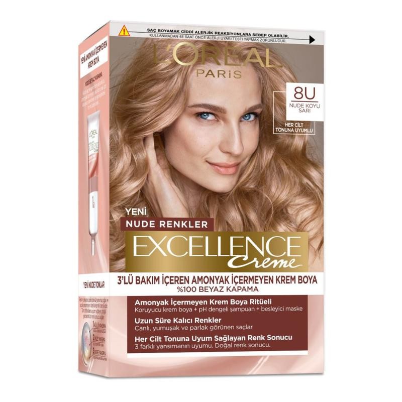 L’Oréal Paris Excellence Creme Nude Renkler Saç Boyası - 8U Nude Koyu Sarı