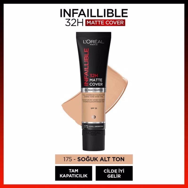 L'Oréal Paris Infaillible 32H Matte Cover Yüksek Kapatıcı Fondöten - 175 Cool Undertone