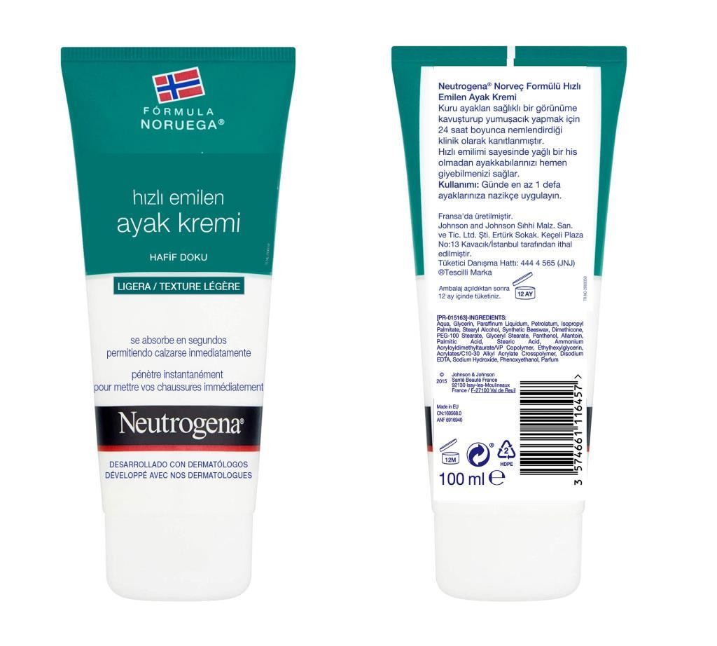 Neutrogena Hızlı Emilen Ayak Kremi Hafif Doku 100 ml 