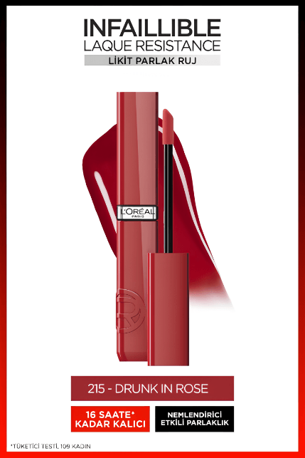 L'Oréal Paris Infaillible Laque Resistance Likit Parlak Ruj - 215 Drunk in Rose
