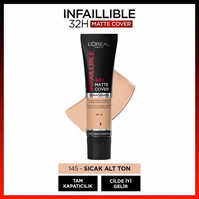 L'Oréal Paris Infaillible 32H Matte Cover Yüksek Kapatıcı Fondöten - 145 Warm Undertone