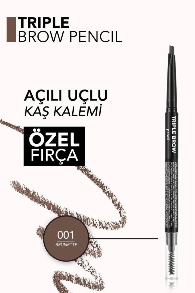 Flormar Triple Brow 3'ü 1 Arada Kremsi Dokulu Kaş Makyaj Kalemi - 001 Brunette 