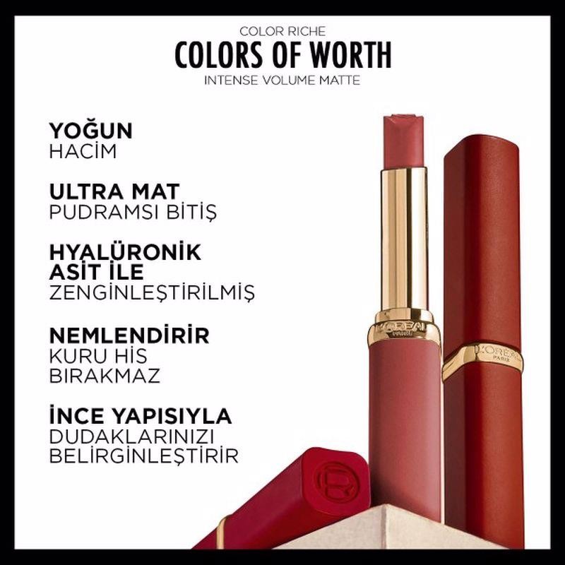 L'Oréal Paris Colors of Worth Color Riche Intense Volume Matte Ruj - 500 Beige Freedom