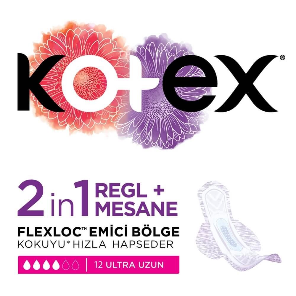 Kotex 2 in 1 Regl + Mesane Hijyenik Ped Ultra Uzun 12'li