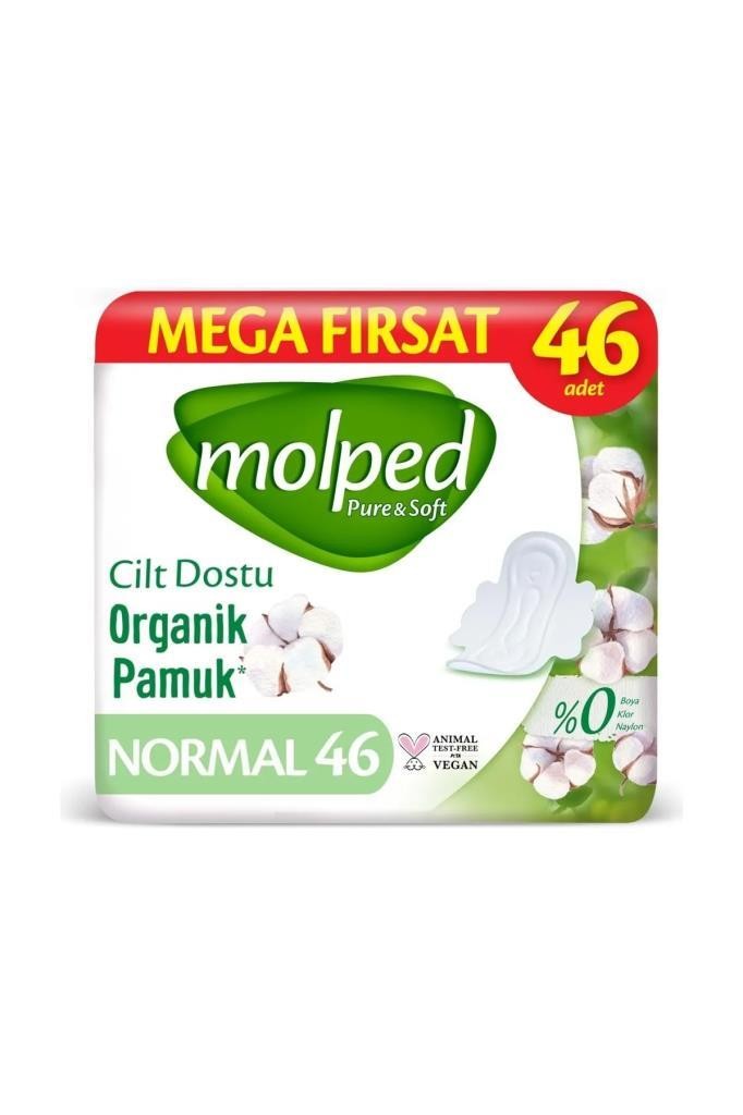 Molped Pure & Soft Mega Fırsat Cilt Dostu Organik Pamuk Normal Ultra 46 Adet Ped