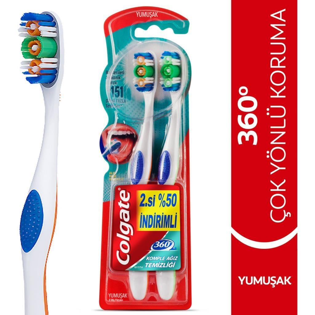 Colgate 360° Komple Ağız Temizliği Diş Fırçası 1+1 - Yumuşak