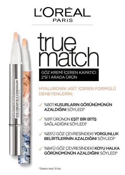 L’Oréal Paris True Match 2'si 1 Arada Göz Kremi içeren Kapatıcı - 1-2.D Ivory Beige