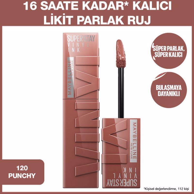 Maybelline New York Super Stay Vinyl Ink Likit Parlak Ruj - 120 Punchy