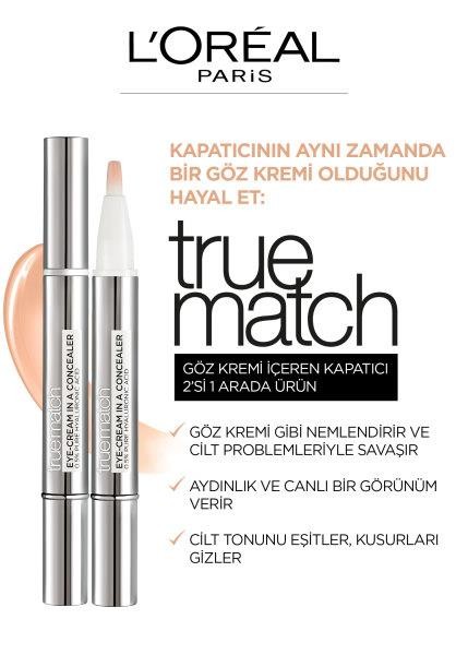 L’Oréal Paris True Match 2'si 1 Arada Göz Kremi içeren Kapatıcı - 1-2.D Ivory Beige