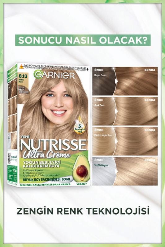 Garnier Nutrisse Yoğun Besleyici Kalıcı Krem Saç Boyası - 8.13 Küllü Sarı