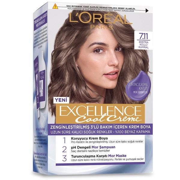 L’Oréal Paris Excellence Cool Creme Saç Boyası – 7.11 Ekstra Küllü Kumral