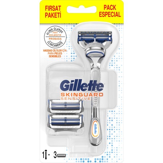 Gillette Skinguard Sensitive Tıraş Makinesi + Yedek Bıçak 3 Adet (Fırsat Paketi)