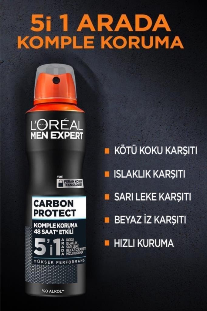 Loreal Paris Carbon Protect Anti Perspirant 5'i 1 Arada Erkek Sprey Deodorant 150 ml 