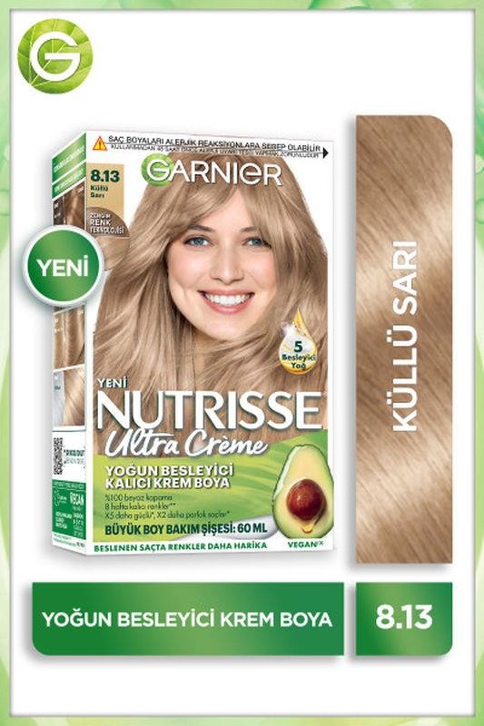 Garnier Nutrisse Yoğun Besleyici Kalıcı Krem Saç Boyası - 8.13 Küllü Sarı