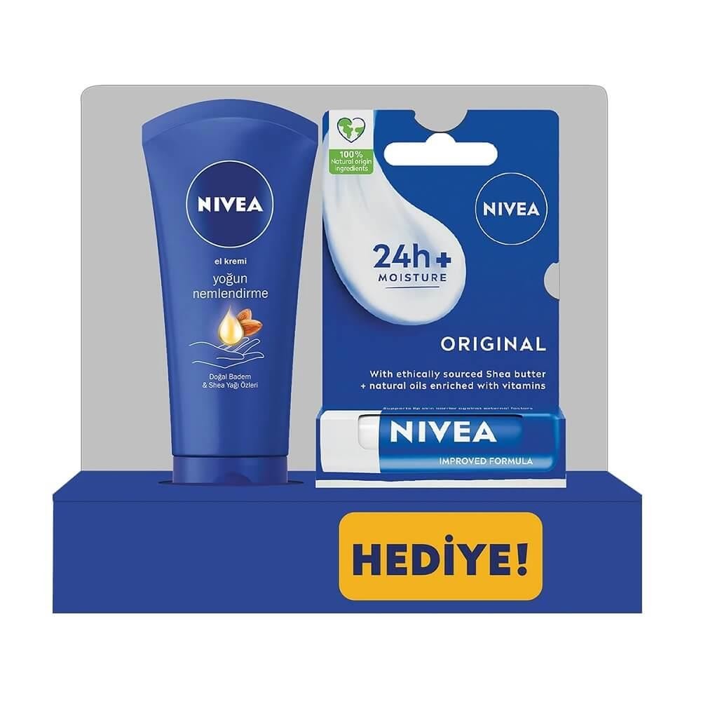 Nivea Yoğun Nemlendirici El Bakım Kremi 75 ml + Nivea Original Care Dudak Koruyucu 