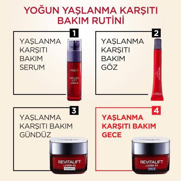 L’Oréal Paris Revitalift Lazer X3 Yoğun Yaşlanma Karşıtı Gece Bakım Kremi 50 ml