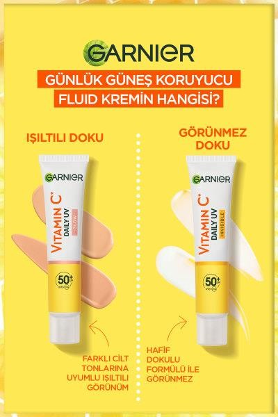 Garnier C Vitamini Parlak Günlük Güneş Koruyucu Fluid Yüz Kremi Işıltılı Doku 50 Spf 40 ml
