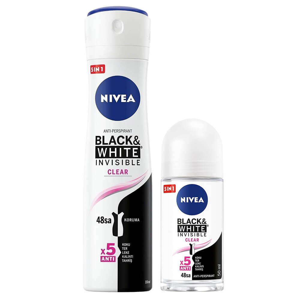 Nivea Black&White Invisible Clear Kadın Deodorant 150ml + Mini Roll-On Hediye