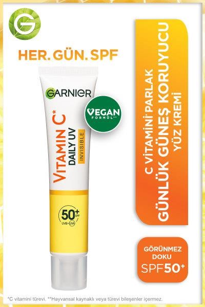 Garnier C Vitamini Parlak Günlük Güneş Koruyucu Fluid Yüz Kremi Görünmez Doku 50 Spf  40 ml