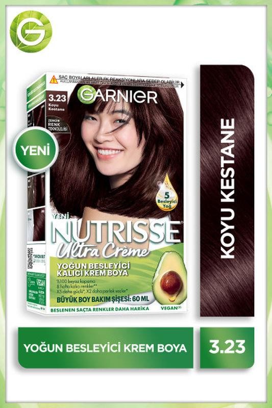 Garnier Nutrisse Yoğun Besleyici Kalıcı Krem Saç Boyası - 3.23 Koyu Kestane