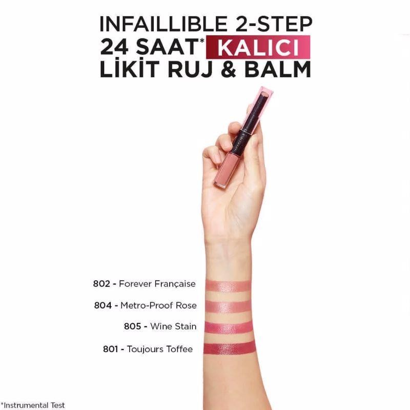 L’Oréal Paris Infaillible 2 Steps Likit Ruj&Balm 804 Metro Proof Rose