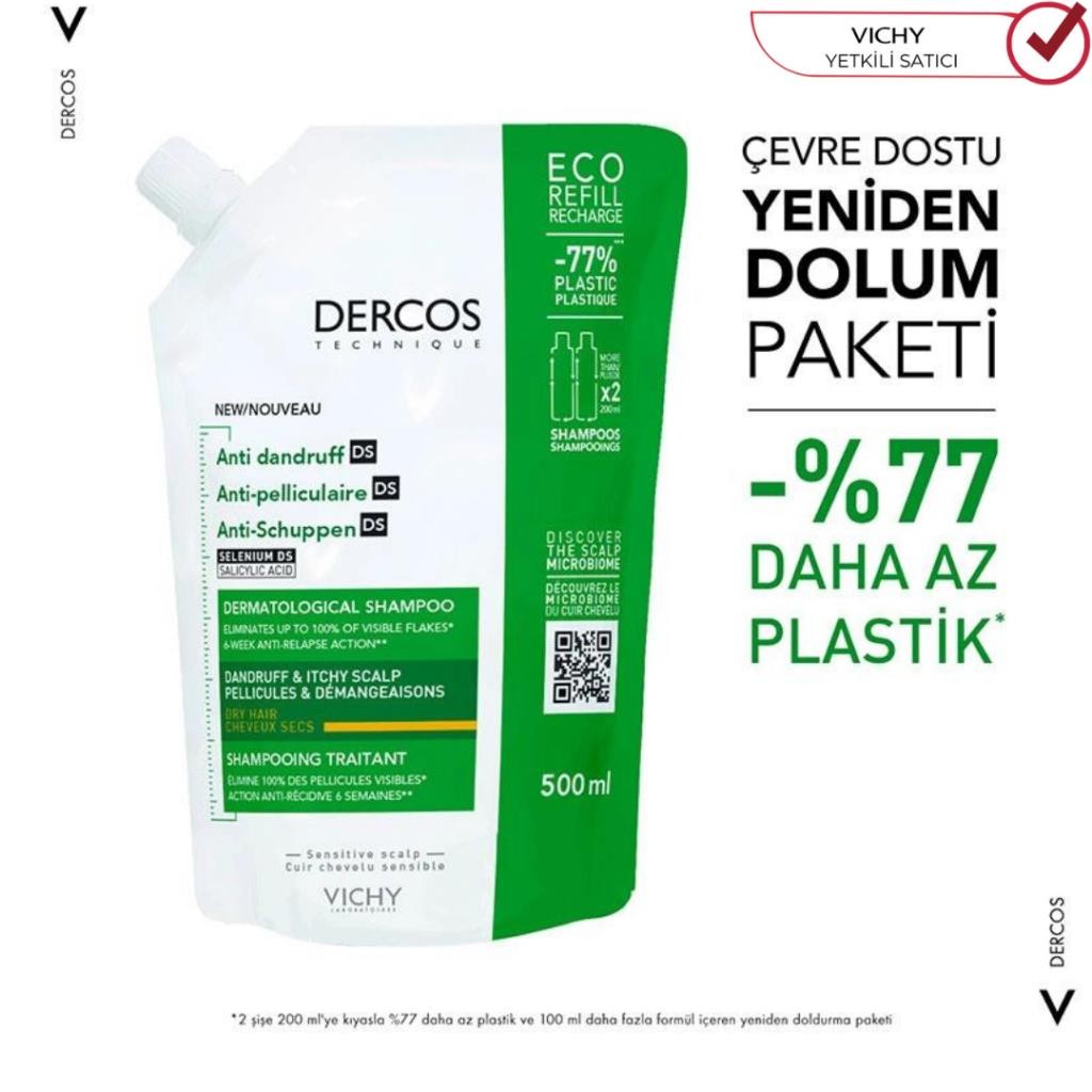 Vichy Dercos Anti Dandruff Şampuan - Kepek Karşıtı Yeniden Dolum Paketi 500 ml