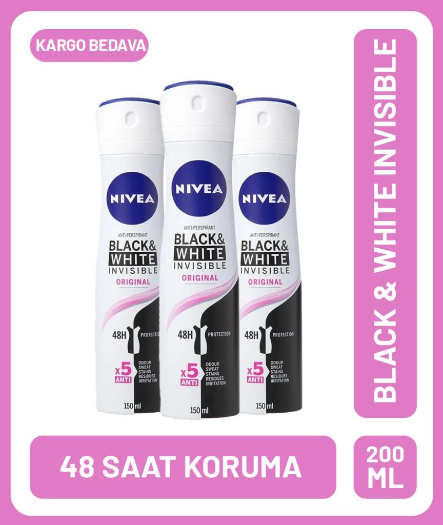 Nivea Black & White Invisible Orginal Deodorant 200 ml X 3 Adet Avantajlı Paket