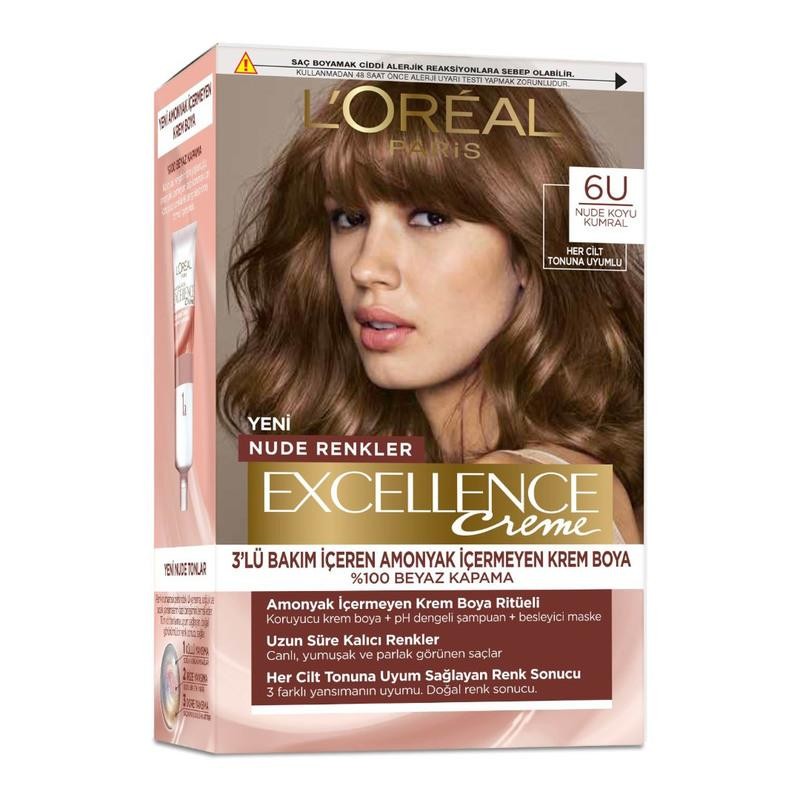 L’Oréal Paris Excellence Creme Nude Renkler Saç Boyası - 6U Nude Koyu Kumral