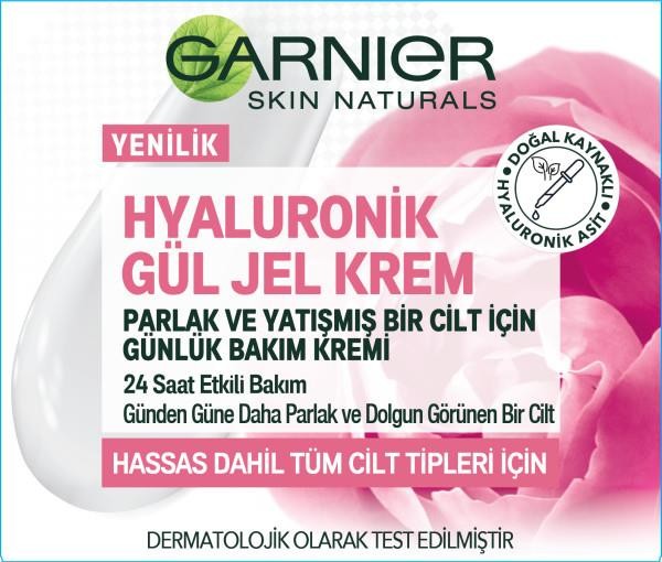Garnier Hyaluronik Gül Jel Krem Parlak ve Yatışmış Bir Cilt için Günlük Bakım Kremi 50 ml