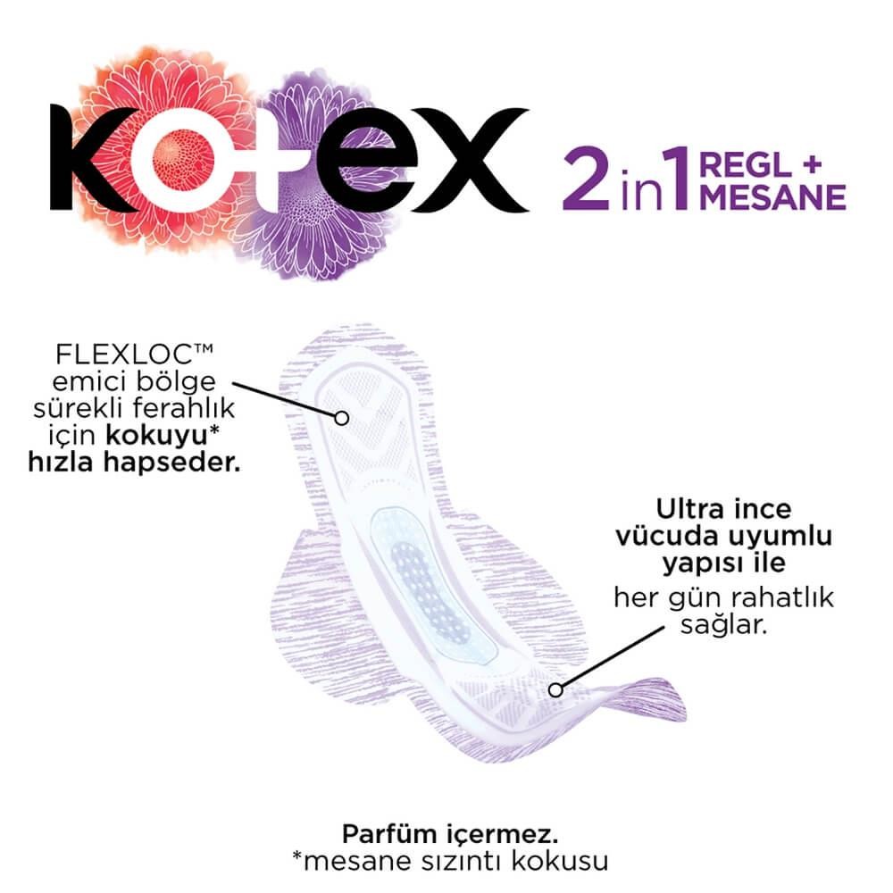 Kotex 2 in 1 Regl + Mesane Hijyenik Ped Ultra Uzun 12'li