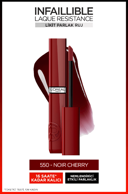 L'Oréal Paris Infaillible Laque Resistance Likit Parlak Ruj - 550 Noir Cherry