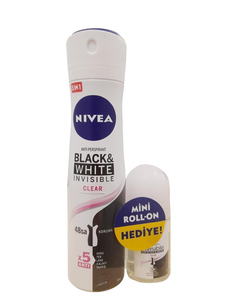 Nivea Black&White Invisible Clear Kadın Deodorant 150ml + Mini Roll-On Hediye