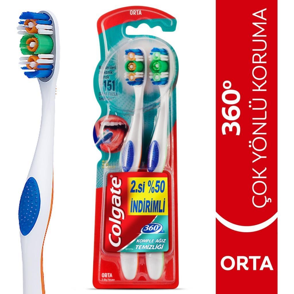 Colgate 360° Komple Ağız Temizliği Diş Fırçası 1+1 - Orta