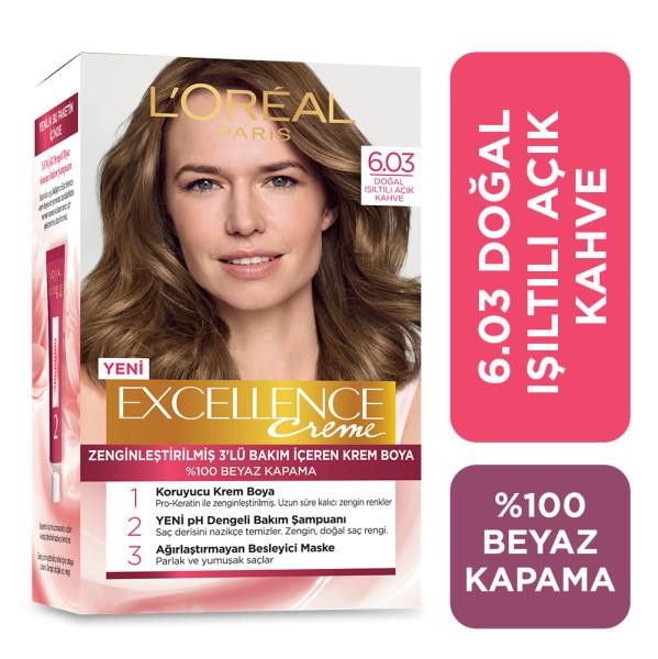 L’Oréal Paris Excellence Creme Saç Boyası - 6.03 Doğal Işıltılı Açık Kahve