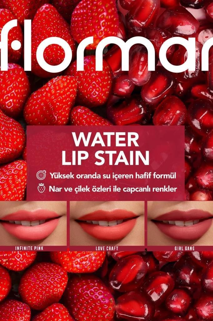 Flormar Water Lip Stain Su Bazlı & Kalıcı Dudak Renklendiricisi - 001 Infinite Pink 