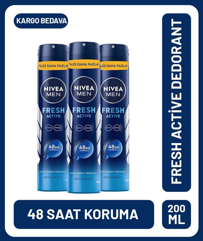 Nivea Men Fresh Active %33 Daha Fazla Deodorant 200 ml X 3 Adet Avantajlı Paket