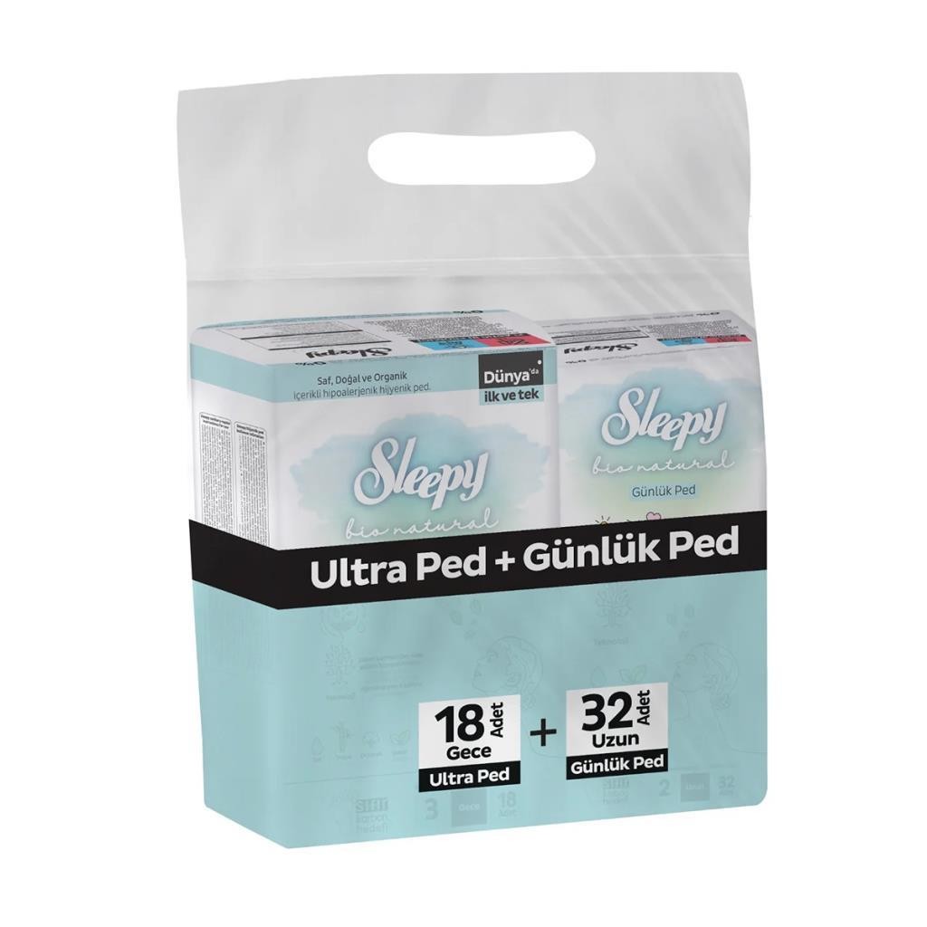 Sleepy Bio Natural Ultra Ped 18 + Günlük Ped 32 Adet 