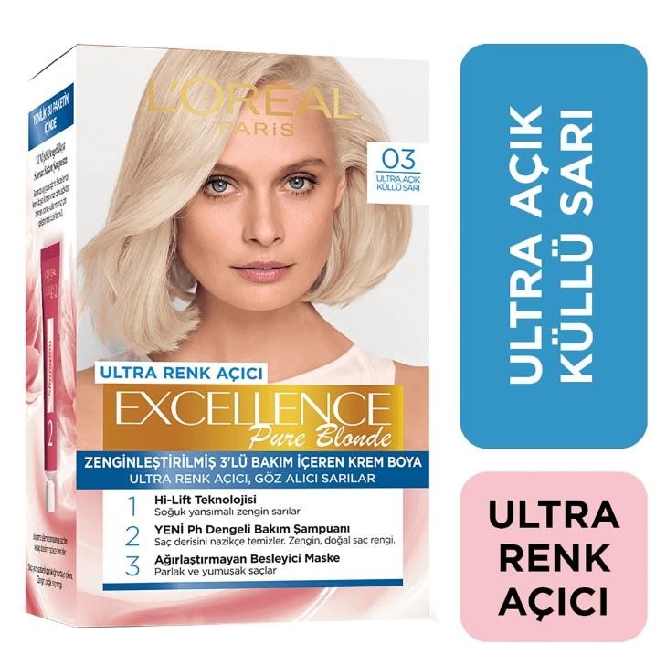 L’Oréal Paris Excellence Pure Blonde Ultra Renk Açıcı - 03 Ultra Açık Küllü Sarı