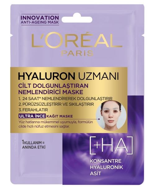 L’Oréal Paris Hyaluron Uzmanı Cilt Dolgunlaştıran Nemlendirici Kağıt Yüz Maskesi 1 Adet