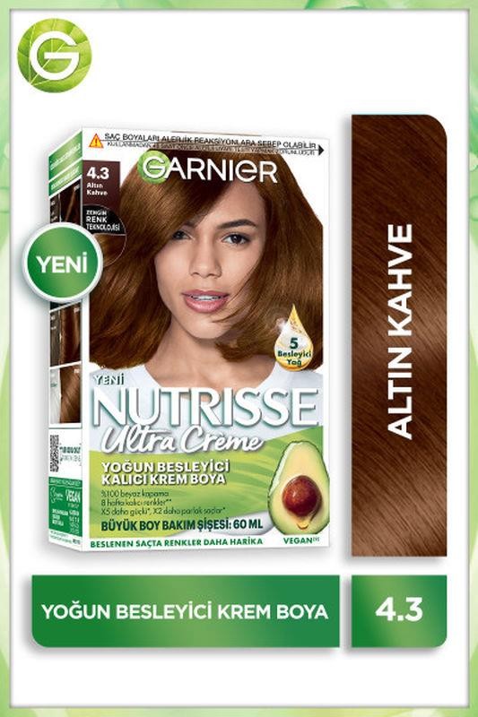 Garnier Nutrisse Yoğun Besleyici Kalıcı Krem Saç Boyası - 4.3 Altın Kahve