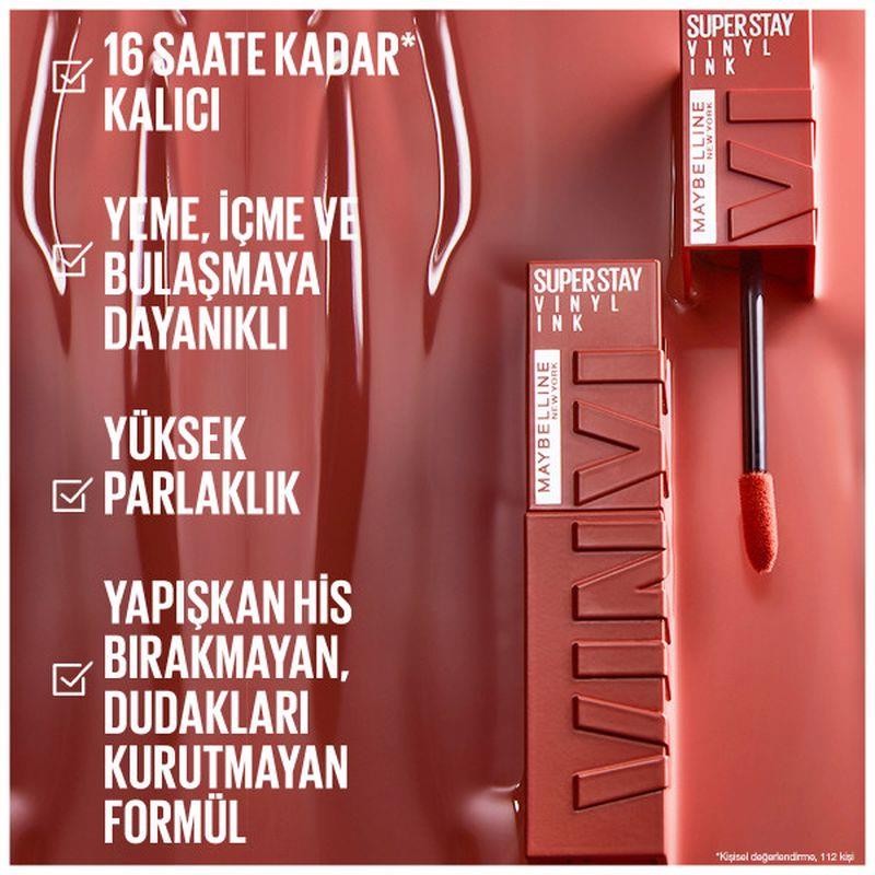 Maybelline New York Super Stay Vinyl Ink Likit Parlak Ruj - 100 Charmed