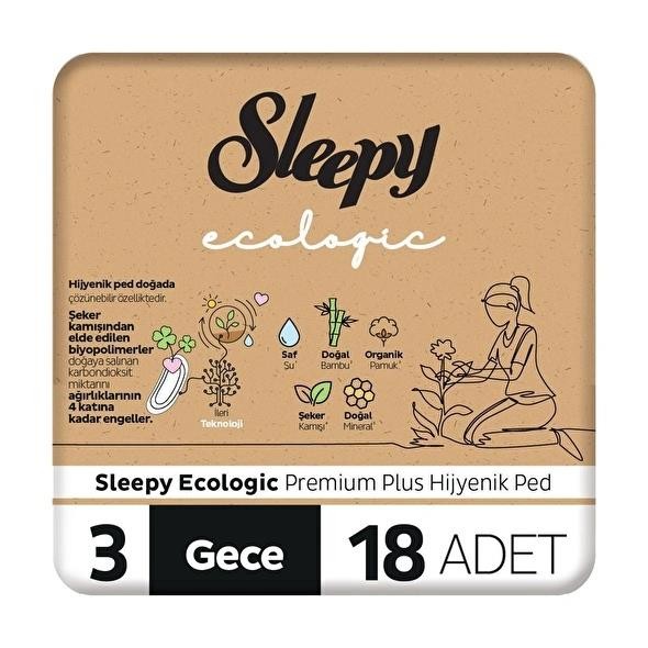 Sleepy Ecologic Premium Plus Hijyenik Gece Ped 18 Adet