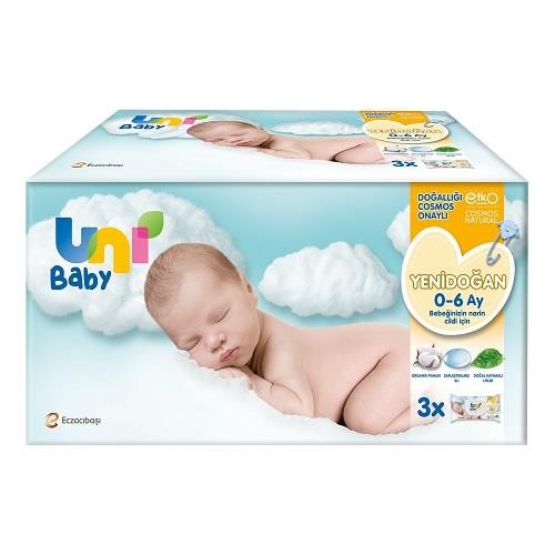 Uni Baby Yenidoğan Islak Pamuk Mendil 3x40 Adet (3'lü Avantaj Paketi)